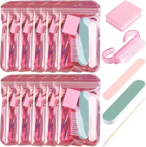 8/24 Packs Disposable Manicure Prep Kit for Travel Home, Portable Basics 5 in 1 Nail Salon Pedicure Kit, Professional Nail Tool Supplies, Nail File, Mini Buffer, Wood Stick & Handle Grip Brush