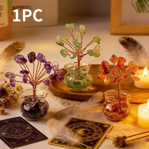 Natural Crystal Mini Glass Wishing Bottle, Lucky Tree Healing Stones Decor, Ideal Birthday & Christmas Gift, Positive Energy & Good Wishes