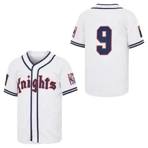 Men‘s Vintage Knights #9 Baseball Jersey, Retro Stitched Button-Up Uniform, Breathable Mesh Shirt for Sports Fans & Streetwear