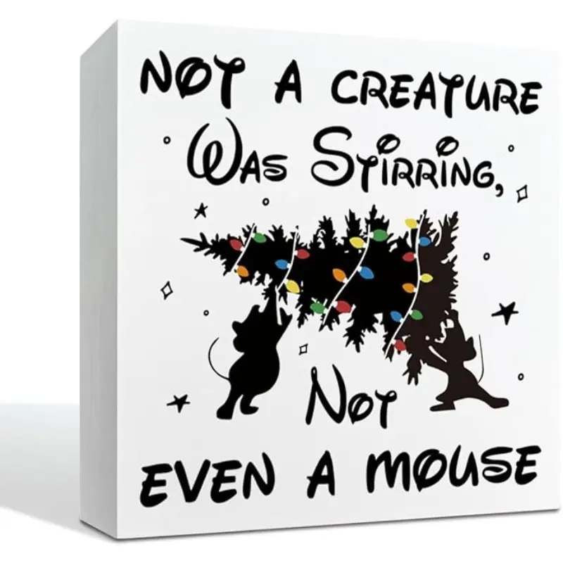 Christmas Sign Decor, Not a Creature was Stirring, not Even a Mouse, Winter Seasonal Christmas Decorations, Xmas Wooden Box Sign, Winter Home Decorations Signs, Xmas Tiered Tray Decor, 5x5 Inch