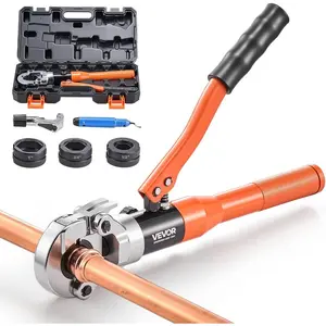 VEVOR Copper Pipe Crimping Tool, Hydraulic Driven Pro Press Tool with 1/2, 3/4, 1 Jaws for Copper Tube 3/8, 1/2, 5/8, 3/4, 1 Jaws for ASTM F1807 PEX Pipe Copper Ring - with Carrying CaseVEVOR Super Brand Day