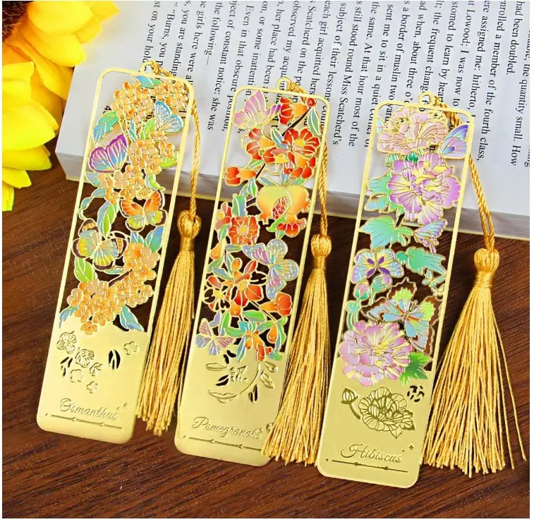 3pcs Metal Flower Bookmarks with Tassel for Reading Women, Pretty Cute Book Markers for Women, Men, Kids, Book Lovers, Reading Accessories Gifts for Book Lovers