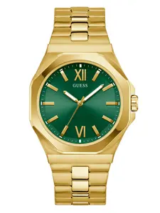 GUESS Male Gold-Tone and Green Analog Watch