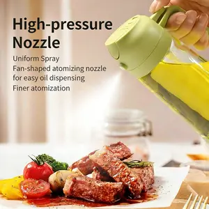 470ml 2-in-1 Glass Oil Sprayer and Dispenser, No Drip Leak-Proof Cooking Oil Bottle, Dual Function Spray & Pour Oil Dispenser, Food-Grade Glass Oil Bottle for Air Fryer, Salad, Baking, Grilling, Kitchen, Healthy Cooking
