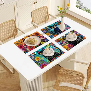 Set of 4 Leather Placemats, 5D Diamond Painting Placemats, Personalized DIY Cat Placemats, Suitable for Kitchen, Surprise Diamond Painting Gift