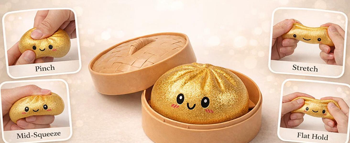 Glitter Dumpling Squishy, Glitter Dumpling Squeeze with Box, Dumplings Sensory Squeeze Toy for Stress Relief