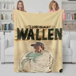 1pc Wallen Singer Print Flannel Blanket - Soft Polyester, Lightweight & Portable, Ideal for Sofa & Bed, All-Season Gift for Fans, Contemporary Style, Mixed Colors, Fan Merchandise| Celebrity Themed| Soft Texture, Blanket for Bed  Warm Haven Textiles