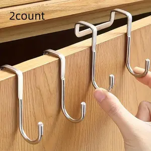 2 Heavy-Duty S-Shaped Metal Hooks, No Drilling Required Multi-Purpose Hooks, Strong Load Capacity for Kitchen, Dorm, Door, Closet, Shoe Cabinet, Bathroom Accessory
