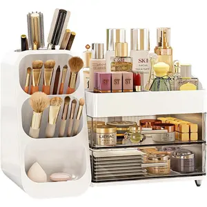 Makeup Organizer and Storage White Large 3 Clear Makeup Drawer Organizer,Skincare Organizers Countertop for Vanity Bedroom Tiered Makeup Box Organizer-Beauty Countertop Organization for Makeup MCWHLXBZH