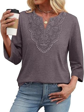 Length Sleeve Womens Tops Boho V Neck Lace Shirt Trendy Blouses Dressy Casual Vacation Clothes Length Sleeve Womens Tops Boho V Neck Lace Shirt Trendy Blouses Dressy Casual Vacation Clothes