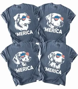 Women's Casual Short-Sleeve Everyday Top - 50+ Patriotic Dog Tee, Funny 4th of July Merica Shirt, Golden Retriever/Australian Shepherd/Labrador Retriever Mom Gift, Dachshund Lover Item - KitchenEra