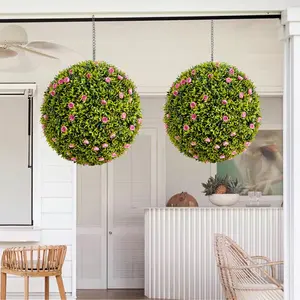 GARVEE 20.5 Inch Large Artificial Topiary Balls Set of 2 for Indoor and Outdoor, Artificial Topiary Flower Balls with Hanging Chains for Patio,Garden,Wedding and Home Decor,Pink