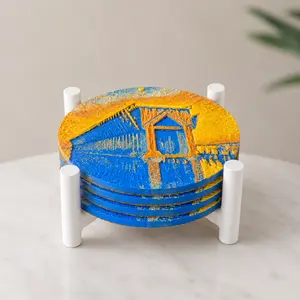 Marquette Ore Dock Drink Coaster Set – 4pc with Holder, Cork Bottoms, Custom, Upper Peninsula Décor