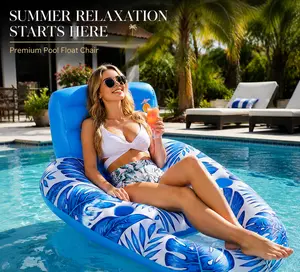 Inflatable Pool Sofa for Adults with Cup Holder, Comfortable Pool Float Chair with Backrest & Armrests, Floating Lounge Couch for Swimming Pool, Beach, Lake and Summer Relaxation