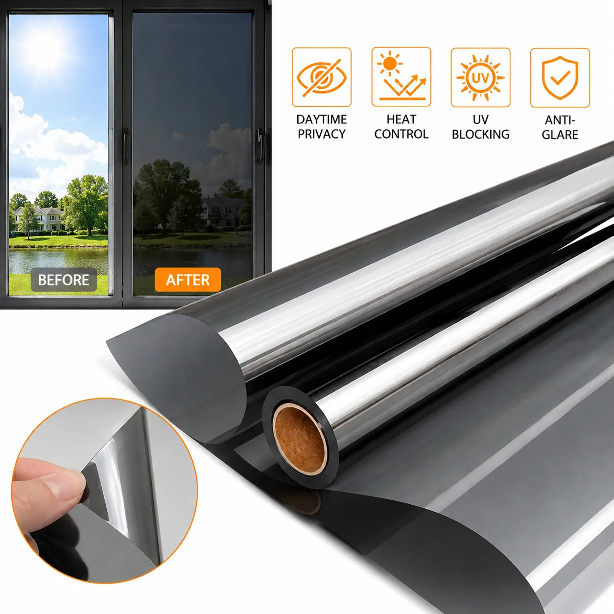 Large-Format Privacy Window Film - Adhesive-Free Electrostatic Adsorption Home & Office Window Sticker for Protection, Sun Shading, Heat Insulation (Summer Essential)