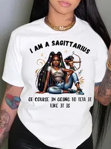 Sagittarius Zodiac T-Shirt - Lightweight 188gsm Crew Neck Short Sleeve Top with "I AM A SAGITTARIUS" Print & Bow & Arrow Design Casual Spring Summer Blouse Tee Suitable for Birthdays Gifts Casual Attire