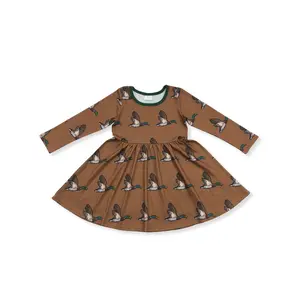 Brown duck Print Long sleeve Girls dress