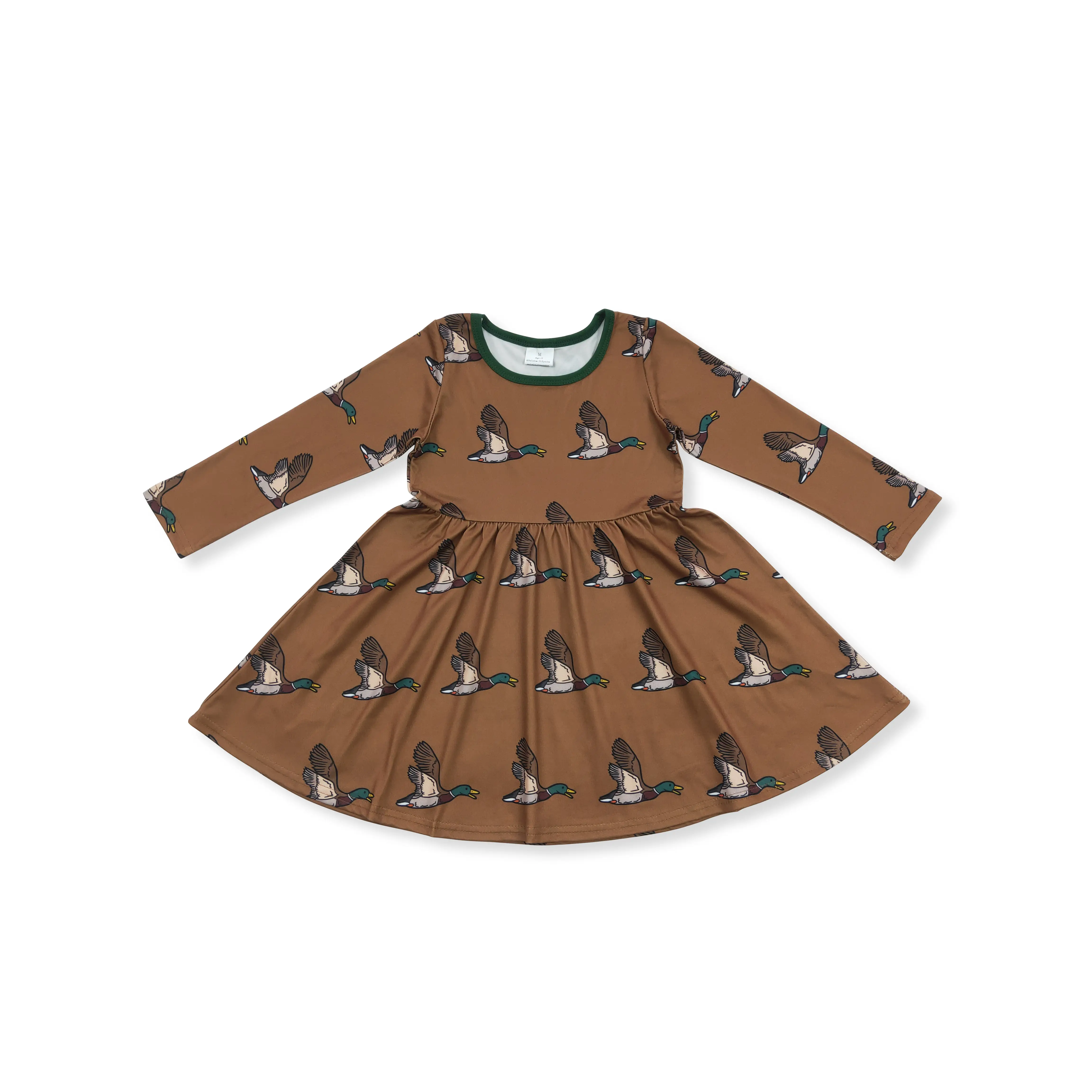 Brown duck Print Long sleeve Girls dress
