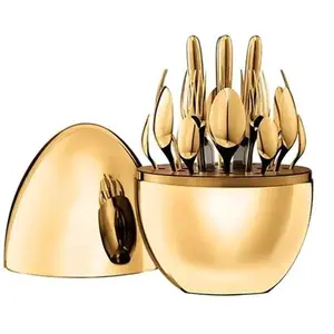 Mirarabel Luxury Egg Shaped Gold Cutlery Set of 24