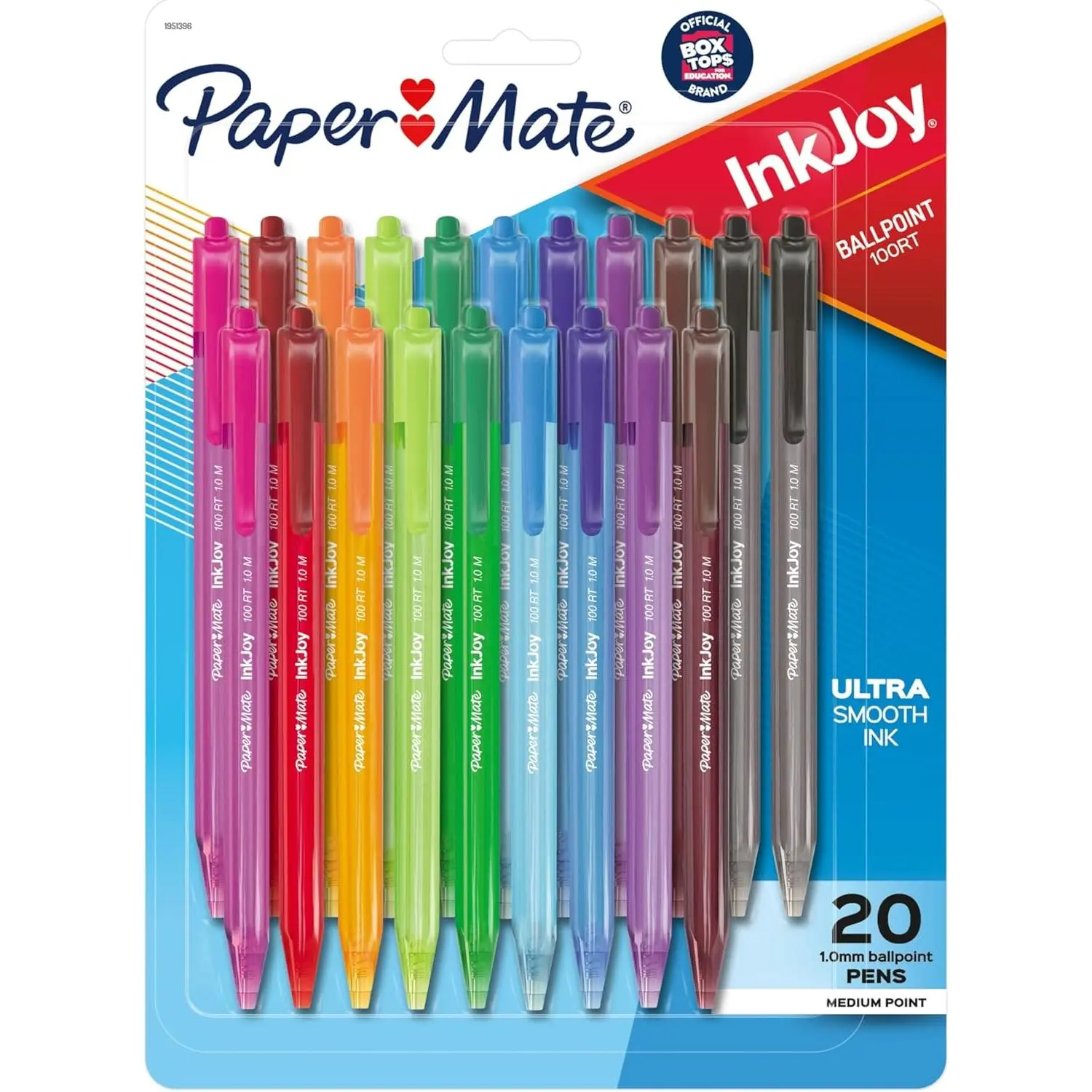 Paper Mate InkJoy 100RT Retractable Ballpoint Pens, Medium Point (1.0mm), 20 Count - Teacher Essentials, Colorful Office Supplies, Note-Taking, Back to School