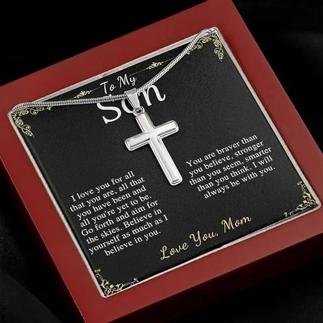 Gift For Son, Birthday Gift For Son From Mom, To My Son Graduation Bracelet, Chain Cross Necklace for Him From Mom