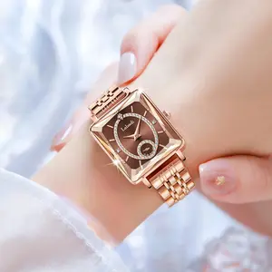 Elegant and Luxurious Women's Watch with Independent Seconds Dial, Square Shape, Diamond-Embellished Model