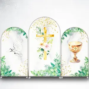 15-day 2D Flat Delivery Gold Chalice Arch Backdrop Cover for First Communion and Religious Events