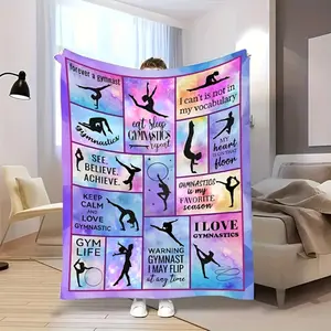 Gymnastics-Themed Flannel Blanket | Multi-Color Polyester Throw | Inspirational Gymnastics Quotes & Silhouettes | All-Season Comfort | Ideal for Naps, Camping, Travel & Home Decor | Machine Washable | Warm Haven Textiles