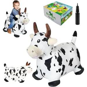 Bouncy Cow Hopping Toy, Removable Inflatable Plush Bouncing Horse for Toddlers, Outdoor Ride on Bouncy Farm Animals, Birthday Gift for 18 Months 2 3 4 Year Old Boy or Girl