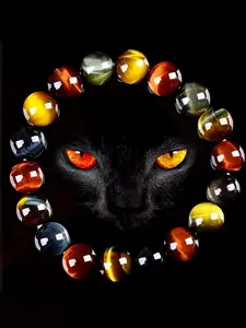 New Chinese-style super-sparkling natural yellow tiger's eye, golden yellow, brown, and red colored stone bead bracelet, single-loop tiger's eye stone bracelet, high-end holiday gift, Natural Crystal Bracelet, Beaded Bracelets