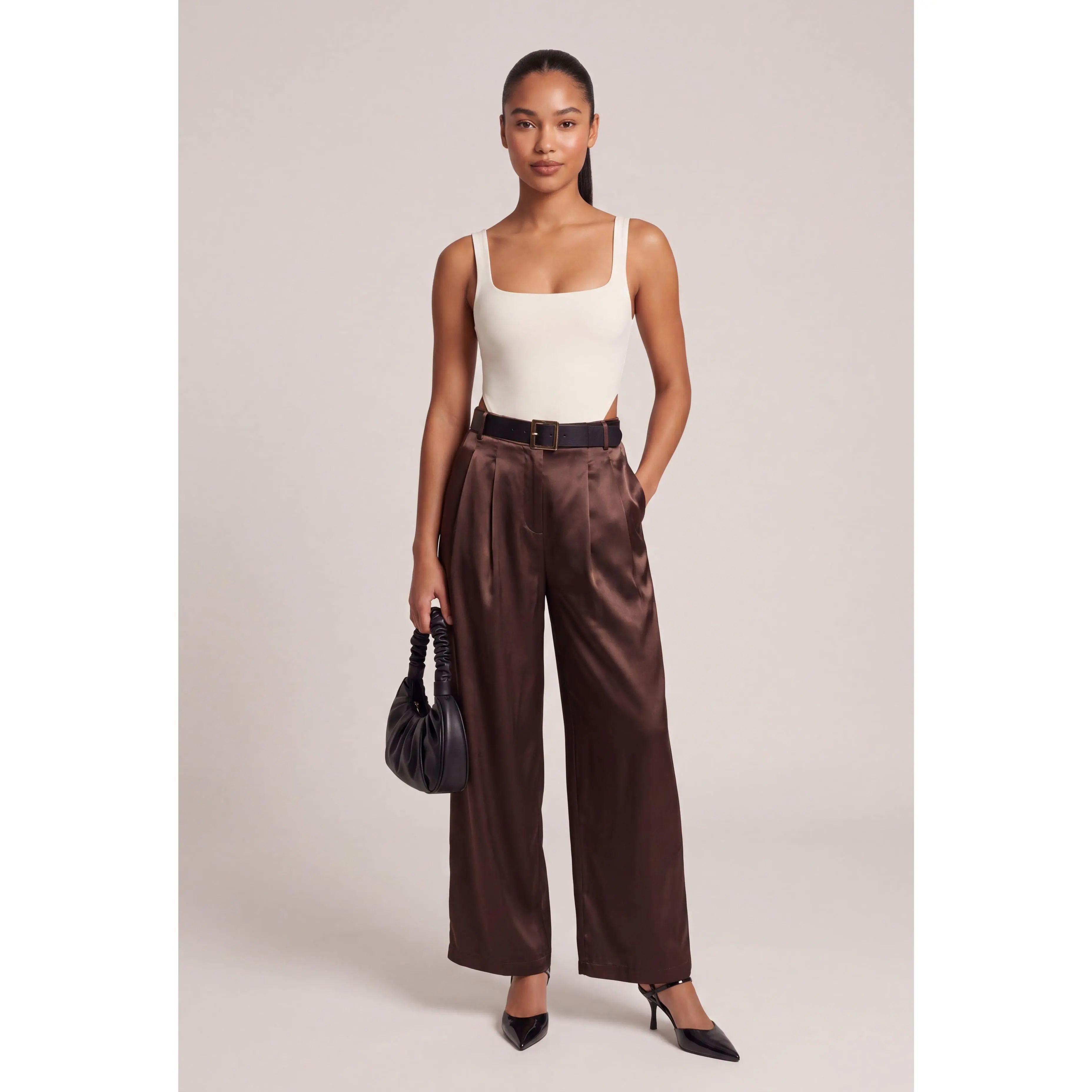 Briana Satin Belted Pants