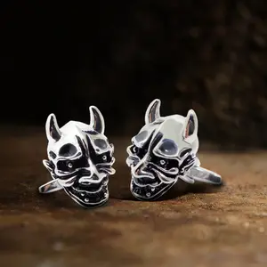 GTHIC Japanese Demon Oni Brass Skull Cufflinks Fashion Gothic Jewelry Accessories for Men Party Wear