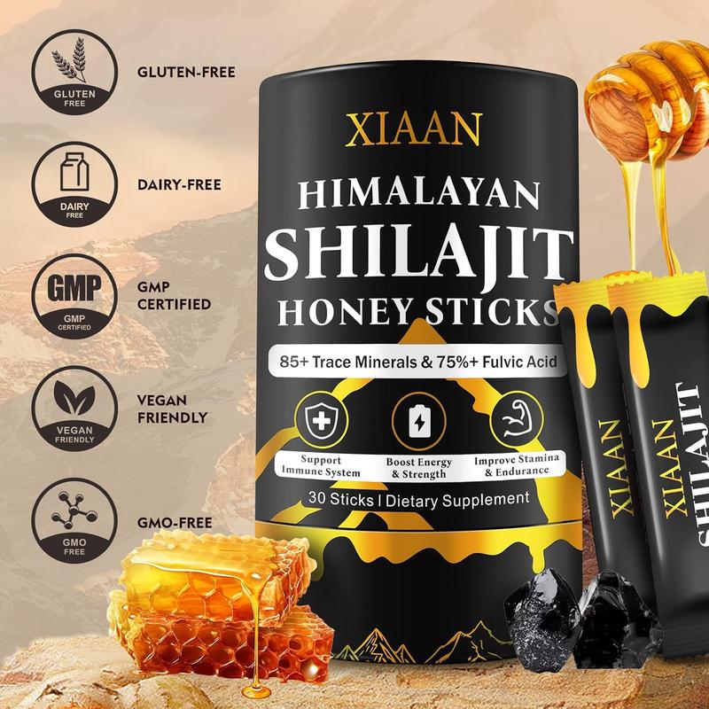 Shilajit Honey Sticks for Men & Women, 30 Ct – Pure Himalayan Blend with 85+ Minerals, 75%+ Fulvic Acid, Energy & Immunity