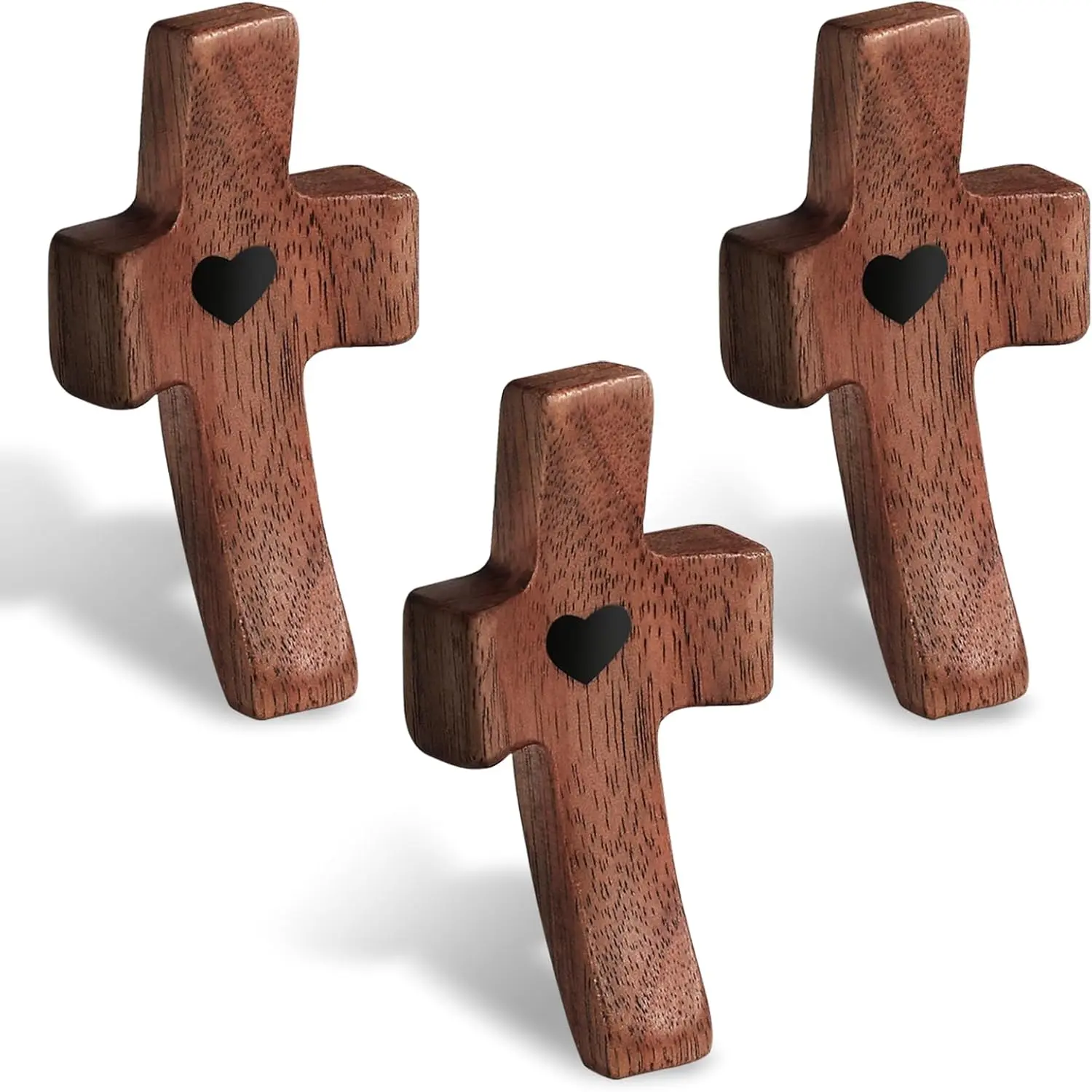 3Pcs Walnut & Palm Wooden Cross Decorations - Multi-functional Spiritual Symbols for Home & Office, Anxiety Relief Fidget Tool, Altar Religious Ornaments, Christmas Gift Art Decor