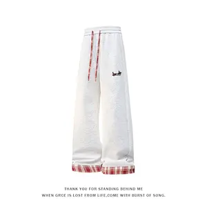 New fashion trends Plaid Patchwork SweatPants Baggy Wide Leg Sweatpants Loose Long Pants with Pockets