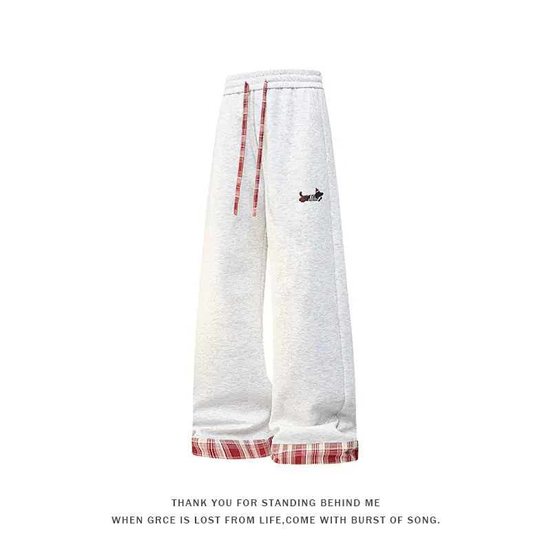 New fashion trends Plaid Patchwork SweatPants Baggy Wide Leg Sweatpants Loose Long Pants with Pockets
