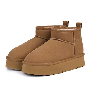 OOW Women's Snow Boots Platform Mini Boots for Women Winter Suede Ankle Boots with Fur Lining Memory Foam Insole Lightweight Anti-Slip EVA Outsole Classic Chunky Walking Shoes