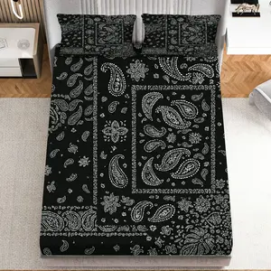 3Pcs Bohemian Paisley Pattern Boho Fitted Sheet Three Piece Set (1*Fitted Sheet+2*Pillowcases, Coreless), Autumn theme, Bohemian Bedding Set, Bed Sheets Set, Mattress Protector Soft, Breathable, Bedroom Decor