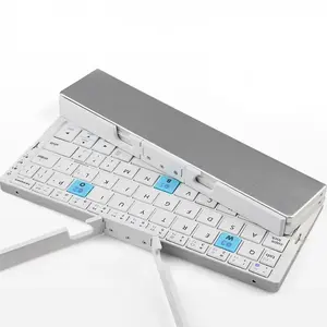 Foldable Bluetooth  Rechargeable  Mini Folding Wireless  Aluminum Keypad With Stand For Phone swivel keyboard