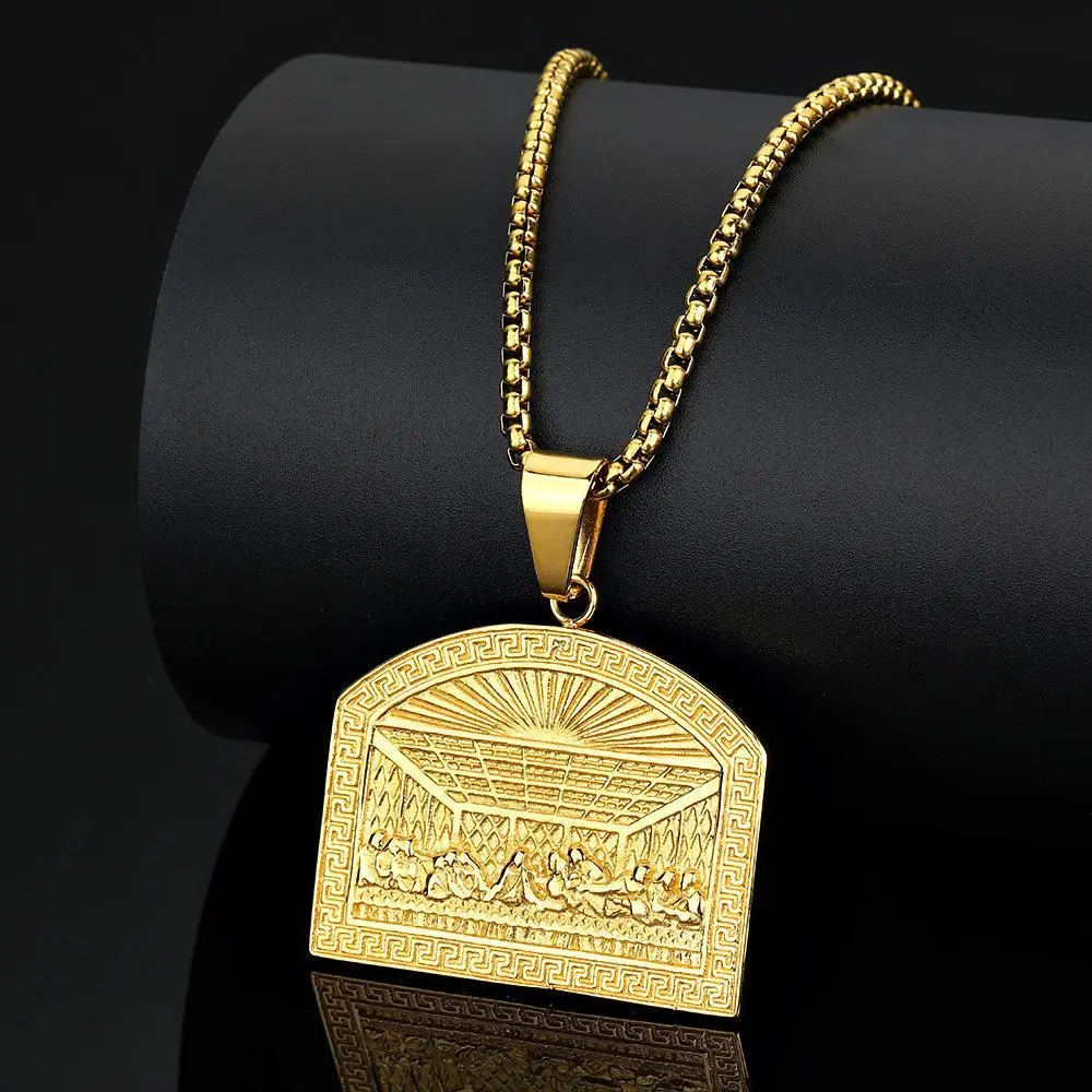 GGIRL 18K Gold Plated Last Supper Jesus Titanium Steel Pendant Hip Hop Basketball Chain Necklace Stainless Steel Fashion Jewelry For Men Gold Chains
