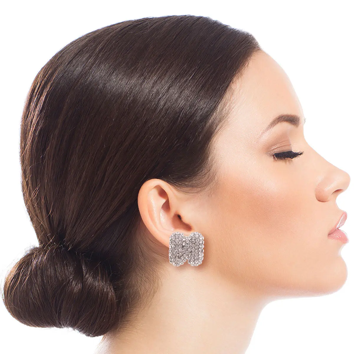 Silver Rhinestone Stud Earrings, Fine Jewelry Accessories, Initial