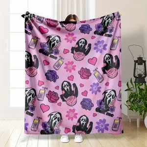 Ghostface Scream Throw Blanket, Call Me Ghostface Rose Flower Print, Ultra-Soft Plush, Warm & Cozy for Bedroom, Living Room Decor or Gift, Throw Blankets summerwins