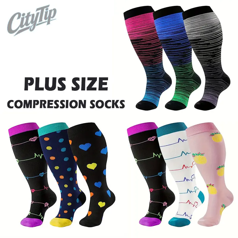 Wide Calf Compression Socks 2XL-4XL (3 Pack), Knee High Graduated Compression Socks for Women & Men, Plus Size Support Socks for Running, Flying, Nurses, Pregnancy, Travel & Recovery