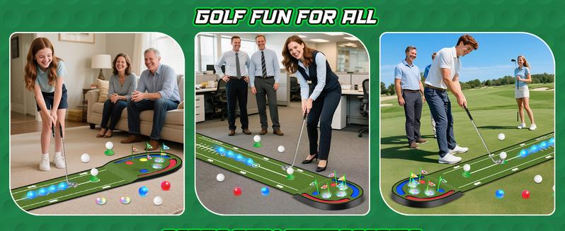VATOS Golf Putting Mat Indoor for Kids - Golf Game Set with LED Balls, Glow Holes, Irons & Putters, Portable Putting Green Outdoor for Home Backyard Party, Golfs Toy Gifts for Kids 6-14