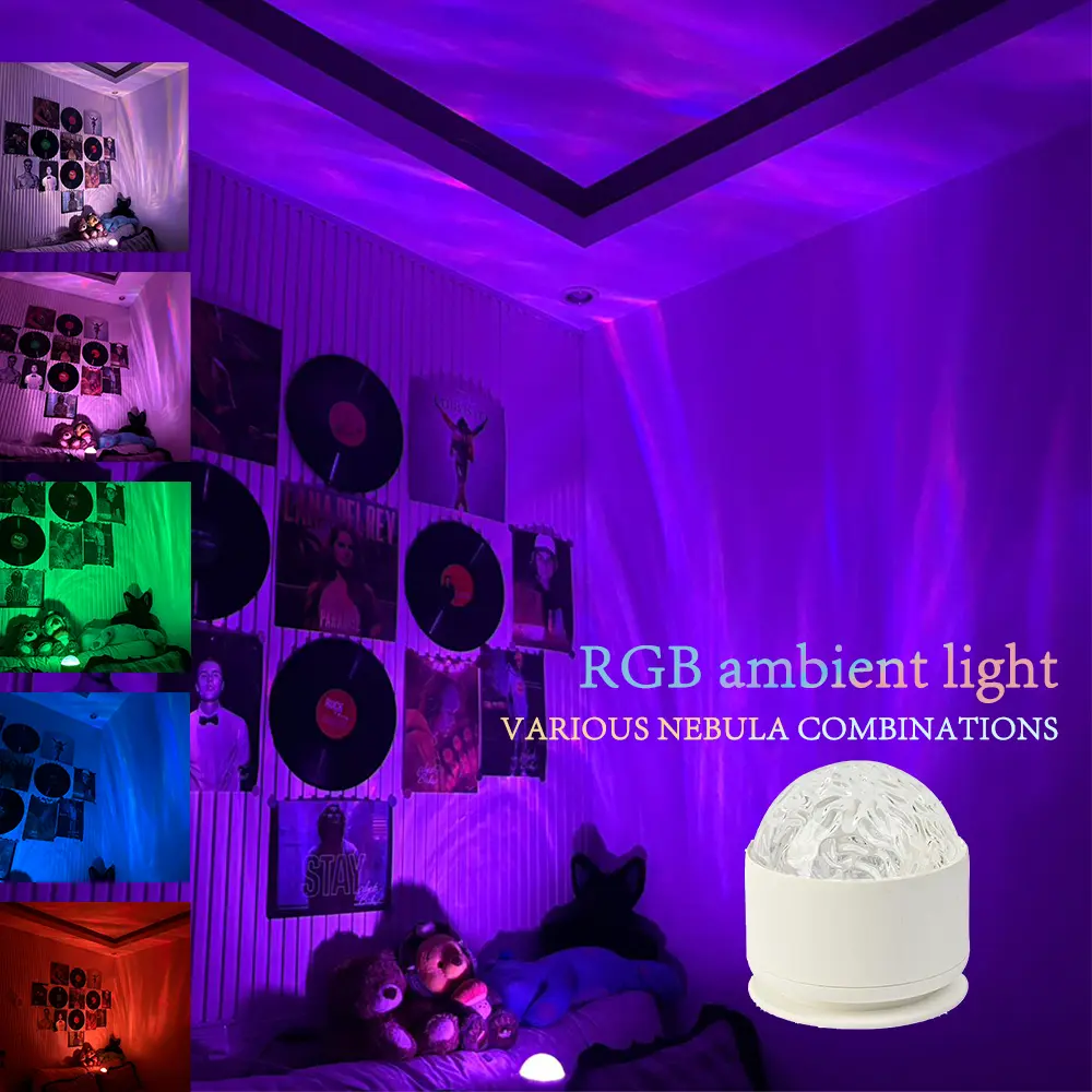 LED Nebula Starry Sky Projector - Aurora & Water Ripple Effects, Color Changing, USB-Powered Multichrome Nightlight, 1/2-Count Rechargeable Lamp with Remote Control, LED Pico Projector, Chill Room Accessories, Aesthetic Room Decor