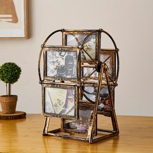 Vintage Rotating Wheel Picture Frame, 1 Count Photo Display Frame, Photo Organizer for Home Office Dormitory School Decor