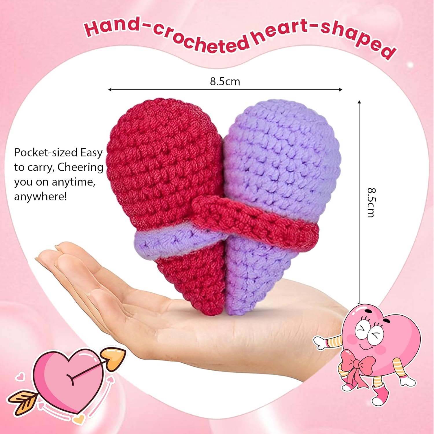 Funny Crochet Heart Best Friend Birthday Gifts for Women,Easter Basket Stuffers Long Distance Friendship Gifts for Friends Graduation Mothers Day Going Away Gift Coworkers Bestie,Cute Handmade Decor