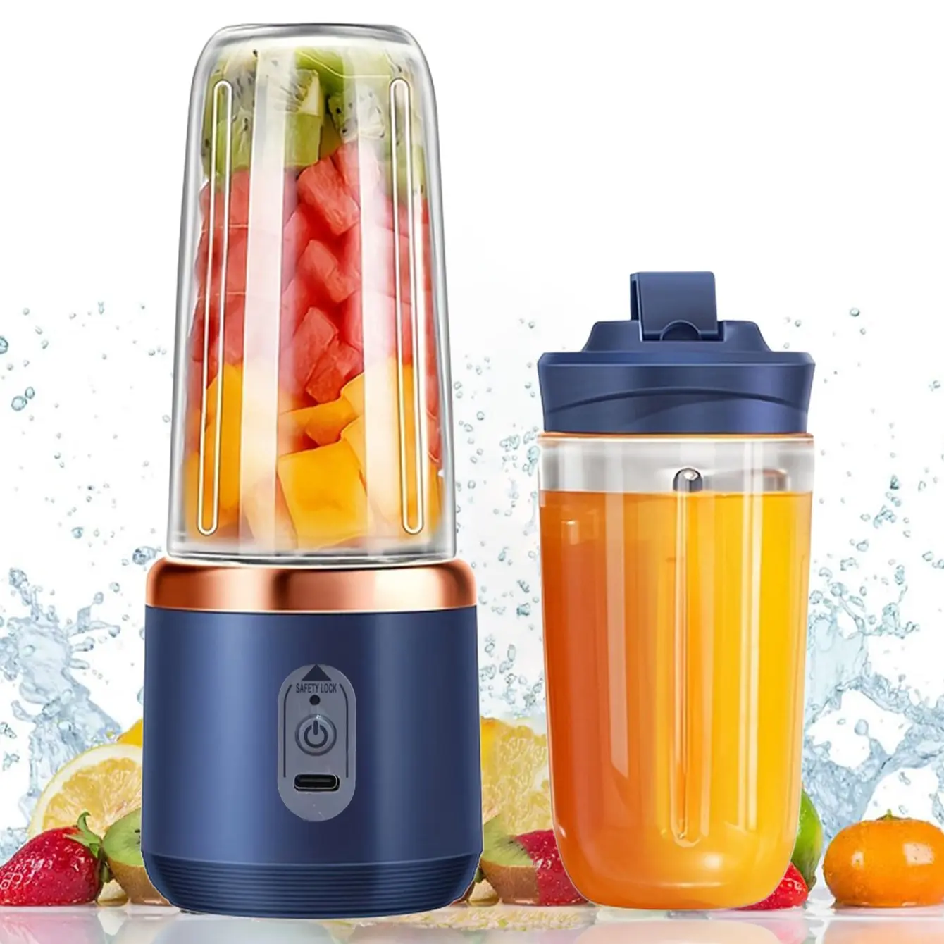 Portable Blender Mixer, Wireless USB-C Rechargeable Mini Juicer with 6 Blades, 400ML Personal Kitchen Blender for Ice Shakes & Smoothies, Portable Juicer Machine, Personal Smoothie Maker