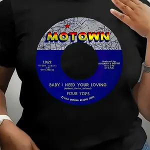 Oversized Vintage Motown Graphic T Shirt for Women Featuring 1960s Music Prints with Marvin Gaye and Stevie Wonder Quotes Comfortable Plus Size All Season Casual Retro Style