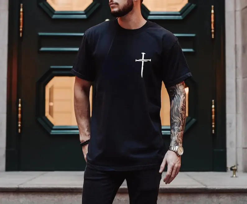Christian Cross Shirt, Faith T-Shirt for Men, Minimalist Jesus Cross Tee, Religious Gift for Dad, Father’s Day Christian Shirt